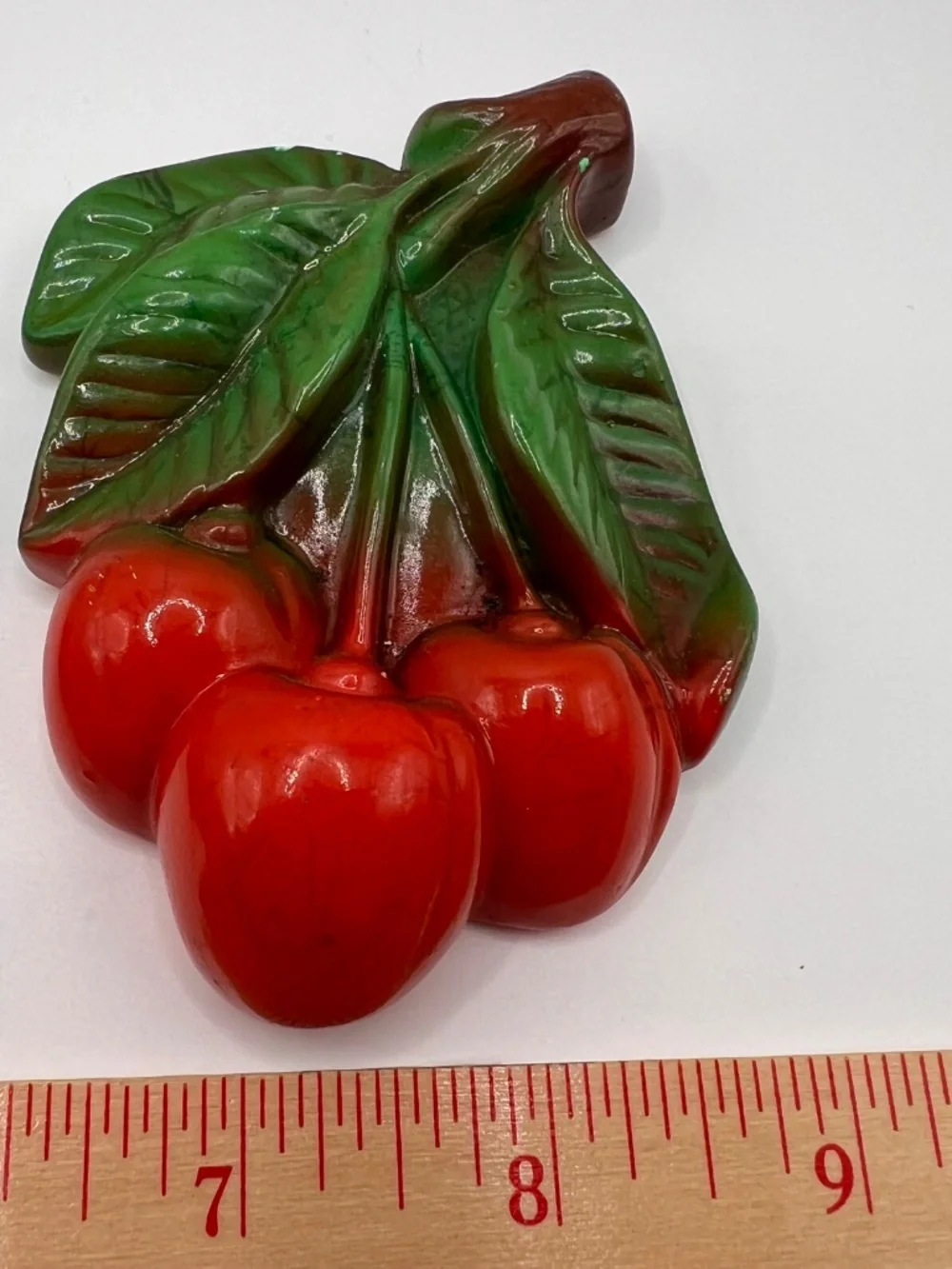 VTG Chalkware Red Cherries Wall Plague. Set of 2. Hand Painted. Plaster